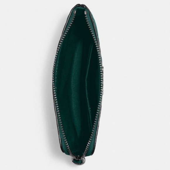 Coach Corner Zip Wristlet In Signature Leather Gunmetal/Forest - Picture 10 of 10